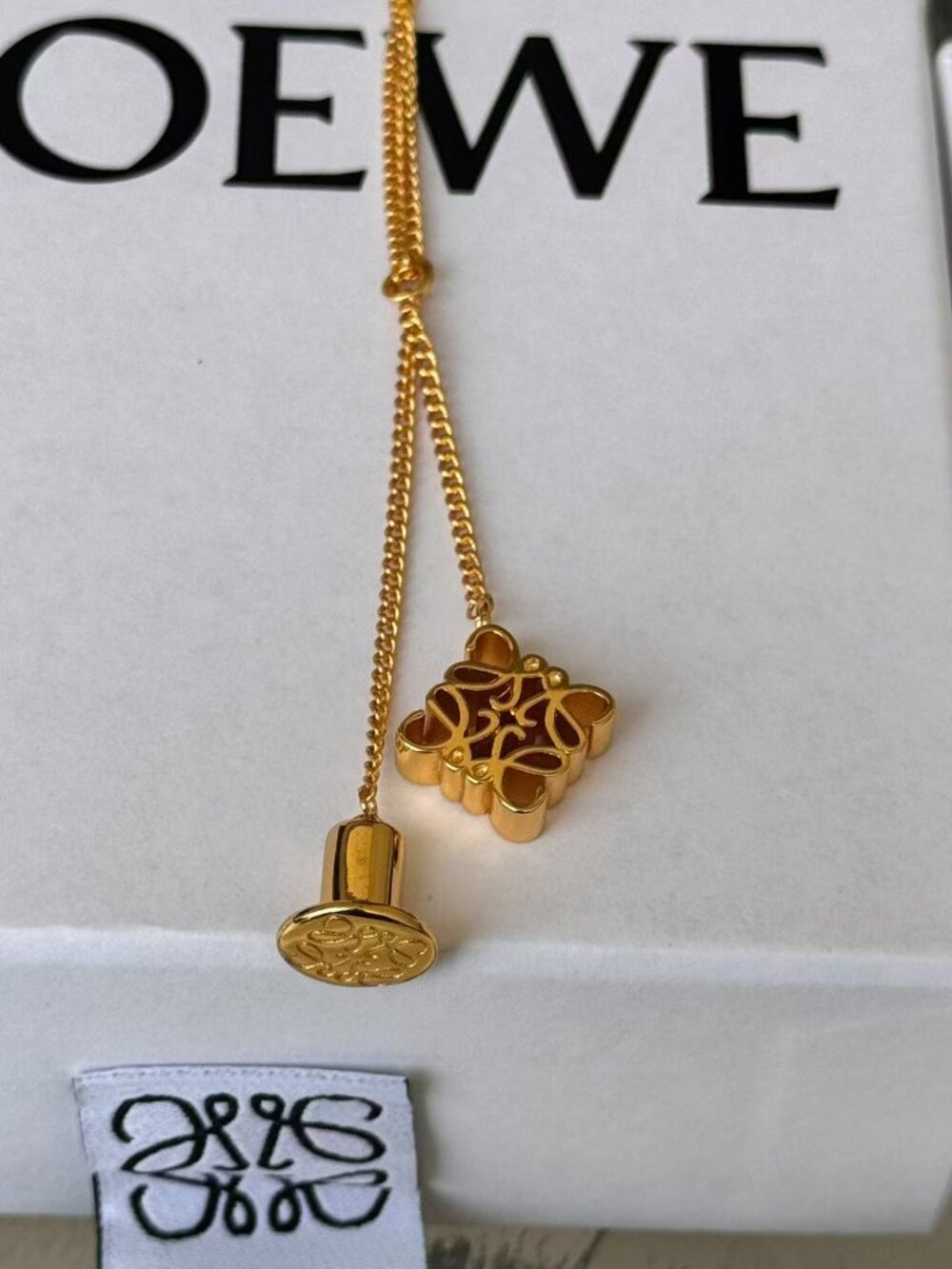 LOEWE Gold Tone Anagram Pendant Necklace Chain Minimalist Luxury - Picture 6 of 9